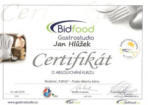 certifikát Bidfood - šéfkuchař restaurace Air Club